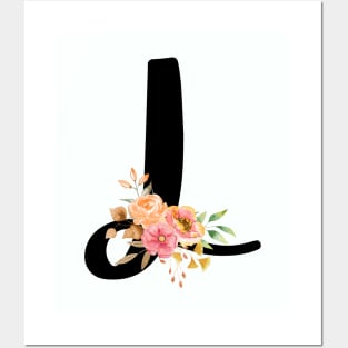 Letter L With Watercolor Floral Wreath Posters and Art